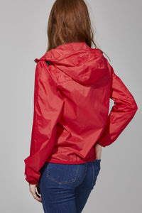 Red Full Zip Packable Rain Jacket